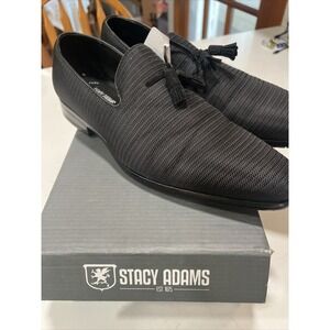 Stacy Adams Tazewell Mens Black Tassel Slip On Low Top Dress Loafer Size 10.5 W